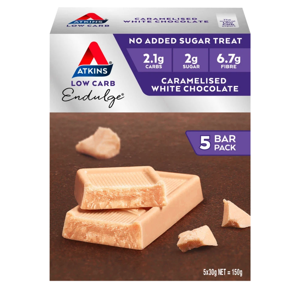 Atkins Caramelised White Chocolate Bars 5 x 30g Low Carb Endulge NET 150g - Image 1 of 1