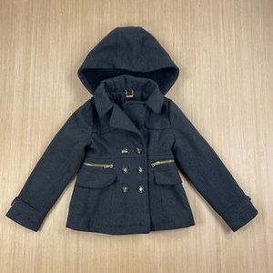 Jessica Simpson Pea Coat Girls Small 7-8 Gray Double Breasted Hooded Jacket - Picture 1 of 10