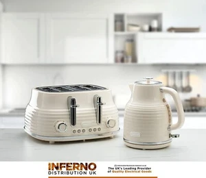 DAEWOO Sienna Kettle And 4 Slice Toaster Set In Gloss Cream With 3 Year Warranty - Picture 1 of 11