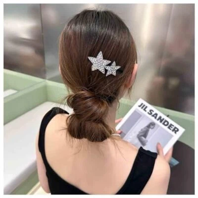 Vintage Crystal Star Hair Comb Clip Black Cz Hair Barrette Clip Bling Silver - Image 1 of 4