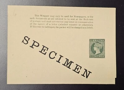 Gibraltar Queen Victoria QV SPECIMEN Newspaper Wrapper 5 Centimos Unused Mint   - Image 1 of 4