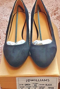 J D Williams Ladies Black Suede Wedge Heel Shoes Sz 6 Bnib