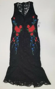 Nicole Miller Womens' Black Laces Dress with Floral Accents Size 2 Sleeveless - Picture 1 of 12