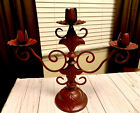Beautiful French Country Red Wrought Iron 3 Arm Candle Tabletop Candelabra
