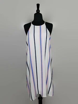 Vestido Soprano Blanco Azul Rayas Correa de Espagueti Sin Mangas Talla M Foto 1 de 3