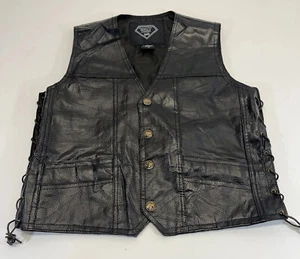 Diamond Plate Buffalo Leather Vest Mens Size M Love To Ride Eagle Patch - Picture 1 of 8