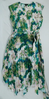 Vestido halógeno para mujer pequeño plisado envolvente cinturón midi floral verano ligero Foto 1 de 4