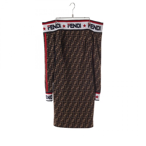 Abito FENDI × FILA ZUCCA spalle scoperte FD9866 cotone marrone multicolore #40 donna