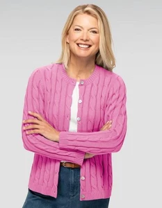 NEW Choose Petite Sz Large or XL Cotton Cable Knit Cardigan Sweater APPLESEEDS - Picture 1 of 4
