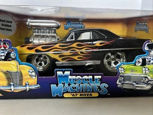 67 Chevy Nova Too Cool  Muscle Machines Black W/Flames 1:18 scale NIB - Picture 1 of 13