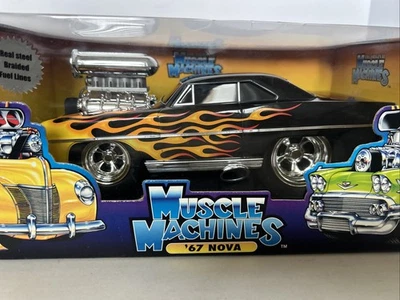 67 Chevy Nova Too Cool  Muscle Machines Black W/Flames 1:18 scale NIB - Image 1 of 4