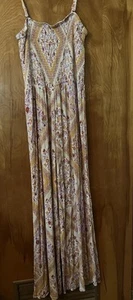 SO women's smocked orange gold floral jumpsuit beachy countryside soft size XL - Picture 1 of 8