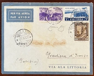 COLONIE ITALIANE "AEROGRAMMA CON AFFRANCATURA DI ERITREA-ETIOPIA-SOMALIA" 1937 - Foto 1 di 4
