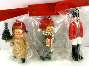 Vintage Ornaments Hong Kong (3 inch) Girl Holding Gift, Tree & Soldier 3 in Lot - Picture 1 of 8