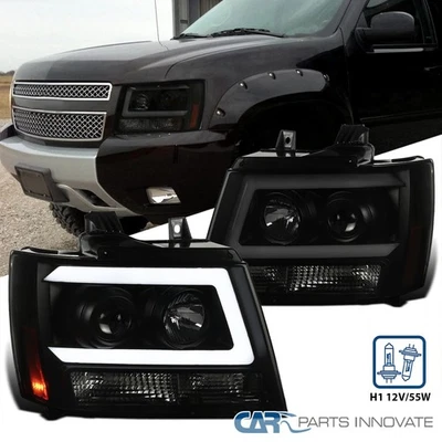 Fits 2007-2014 Avalanche Suburban Tahoe Black Smoke Projector Headlights LED Bar - Image 1 of 4