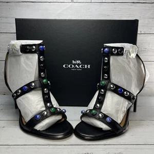 New Coach Isabel Semi Matte Calf High Heels Black Q8936 Strappy Studded Sz 5.5 M - Picture 1 of 7