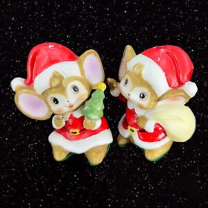 Vintage Homco Christmas Santa Mice Porcelain Mouse Figurines 5405 Set 2 Ceramic