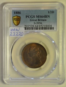 mw22220 Great Britain; 1/2 Penny 1886 Victoria PCGS MS64 BN Rare in High Grade ! - Picture 1 of 4