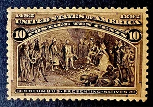 US STAMPS #237 10c COLUMUS PRESENTING NATIVES MINT MOGNH cv $600 xf+ - Picture 1 of 2