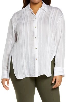Vince Plus XXXL Womens Blouse White Stripe Drapey Button Up Long Sleeve $245 - Image 1 of 4