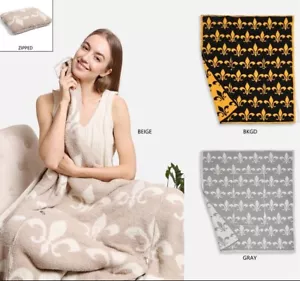 ComfyLuxe Fleur-De-Lis Pattern 2-IN-1 Throw Blanket & Pillow - Picture 1 of 19