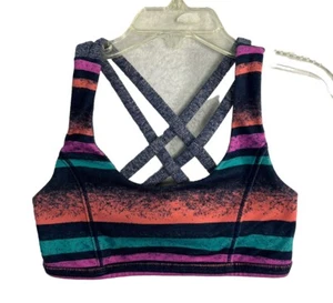Ivivva Girls Crossback Reversible Sports Bra 6 / 7 Stripe Heathered Strappy - Picture 1 of 8
