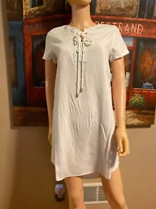 Skies Are Blue Light Washed Denim Lace Up Dress Tencel S/S Size XS NEW $89 - Picture 1 of 10