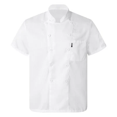 Mens Short Sleeve Chef Work Coat Jacket Restaurant Kitchen Uniform Shirt Tops - Image 1 of 2