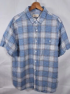 Weatherproof Vintage Mens XL Washable Linen Shirt Button Down Blue Shirt Plaid - Picture 1 of 7