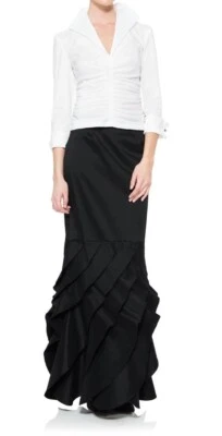 Tadashi Shoji Stretch Taffeta Maxi Long Dress Skirt Ruffle Bottom Black Size 12 - Image 1 of 4