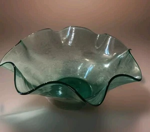 Blenko 1960s Art Glass Mid Century Modern Vintage Ruffled Bowl Seafoam Green - Picture 1 of 8