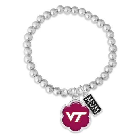 Virginia Tech Hokies Mom Hazel Silver Beaded Stretch Bracelet Jewelry VT Gift Cover