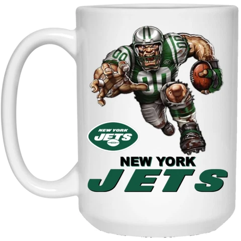 New York Jets Logo Player Mascot White 15 oz Ceramic Coffee Mug Cup Cover