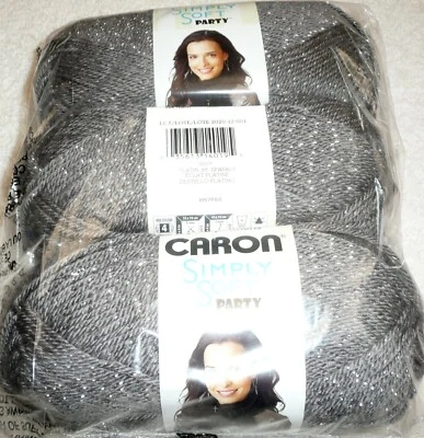 Caron Simply Soft Party Yarn Lot of 3 Skeins PLATINUM SPARKLE #4 Medium - Image 1 of 2