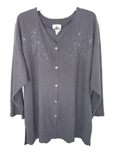 Vintage 90s Superline Crepe Textured Tunika Top Size 2X Pullover Studs Gemstones - Bild 1 von 9