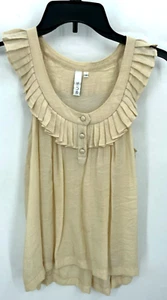 Blusa Sine Anthropologie para mujer 0 beige sin mangas con volantes cuello redondo fluida   - Imagen 1 de 7