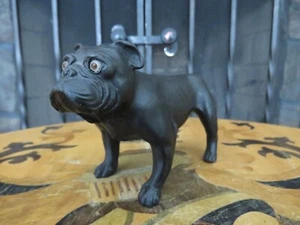 Wedgwood Black Basalt Amber Glass Eye Bulldog Dog Ernest Light Figurine (c.1915) - Picture 1 of 11