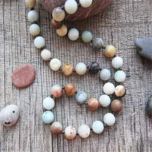 8mm Frosted Amazoniumite Gemstone 108 Bead Mala Necklace Wood Men's mala - Foto 1 di 6