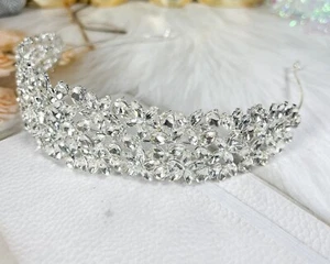 Wedding Bridal Headband, Crystal Bridesmaid Headpiece, Princess Silver Crown - Picture 1 of 7