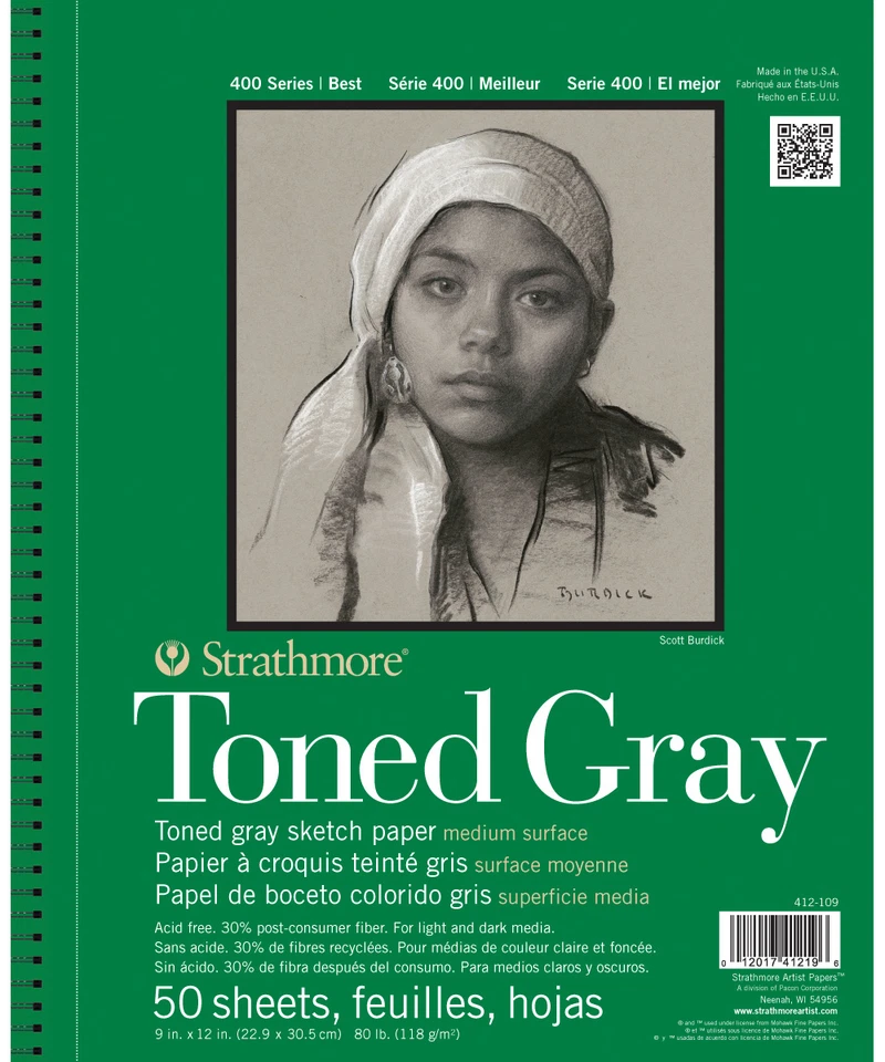 Strathmore 9 X 12 Toned Gray Sketch Paper Spiral Bound Book 50 Sheets 80lb