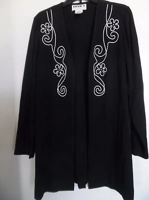 Studio I Black Embroidered Jacket Size 10 Open Front Long Drape Blouse  - Image 1 of 4