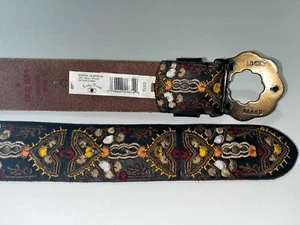 Lucky Brand Women's Leather Belt Size M 28-30 in Embroidered Black, Brass Buckle - Picture 1 of 9
