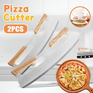 2PCS Stainless Steel Pizza Cutter Rocker Blade Slicer 35CM +Protective Cover - Picture 1 of 11