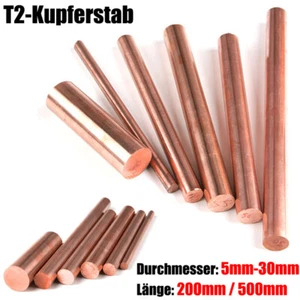 Ø5mm-30mm Solide Kupfer Rundstab Rund Stab Stange Welle Rein Metall 200mm/500mm - Picture 1 of 11