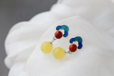 D10 Orecchini Orchidee Con Agata Rosso Ambra 925 Argento Sterling - Immagine 1 di 4