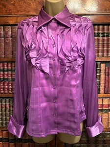 Damen Vintage lila Satin Rüschen Mieder Bluse - 40" Brustumfang - Bild 1 von 4