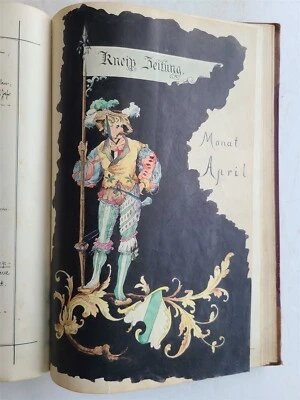 1896 GERMAN MANUSCRIPT ARTISTS ALBUM w/ HAND DRAWINGS & WATERCOLORS antique  - Image 1 of 4