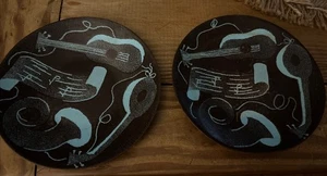 2 Vintage Studio Kunst Emaille auf Kupferplatten Jazz Motiv 6" TOP - Bild 1 von 7