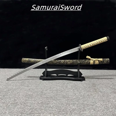 Samurai Katana Sword w/ Stand – Black & Gold Crackle Scabbard, 1095 Steel - Image 1 of 4