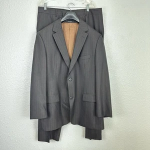 Boss Hugo Boss Suit Mens Size 44R Black Brown Striped Business Office Lawyer - Picture 1 of 16